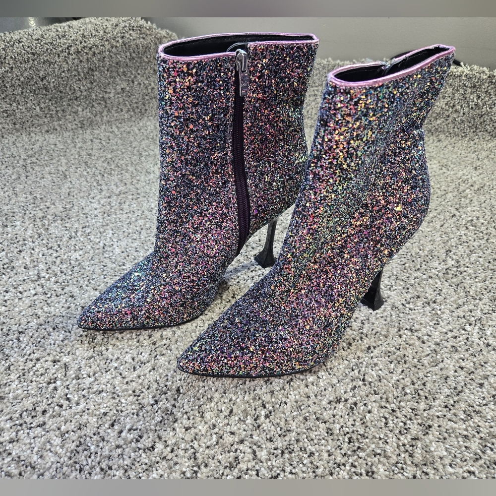 Marc Fisher Stolla Size 8.5 Purple Glitter Booties Womens EUC - Picture 8 of 13